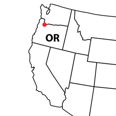 The location of Portland in the US state of Oregon on the West coast